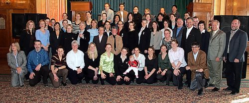 BORIS MINKEVICH / WINNIPEG FREE PRESS  070408 TEAM CANADA RECEPTION AT THE FORT GARRY HOTEL The 1990 gold medal team, the current 2007 Team Canada team, VIPs, and officials and organizers pose for a huge group shot.