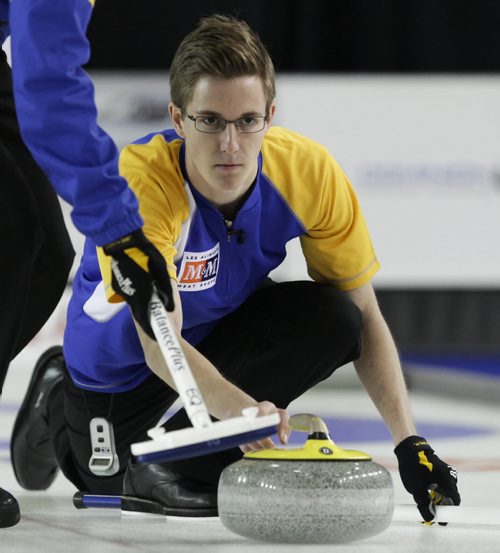 Feb 9/13 - Fort McMurray, AB - M&M Meat Shops Junior Curling Championships - Mens Final - Alberta lead, Bryce Bucholz - CCA/Michael Burns Photography/Mark O'Neill Photo