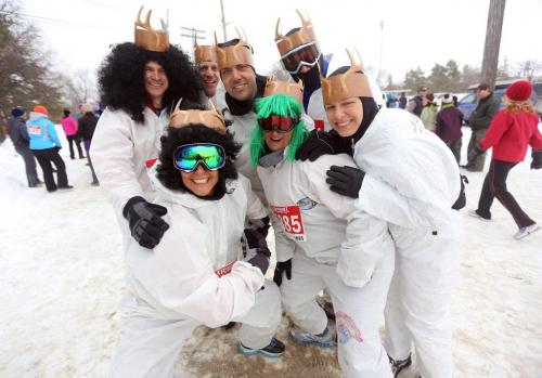 Team "Badder Than Rams"  at the start line of the Ice Donkey run at the University of Manitoba, Sunday, February 10, 2013. (TREVOR HAGAN/WINNIPEG FREE PRESS)