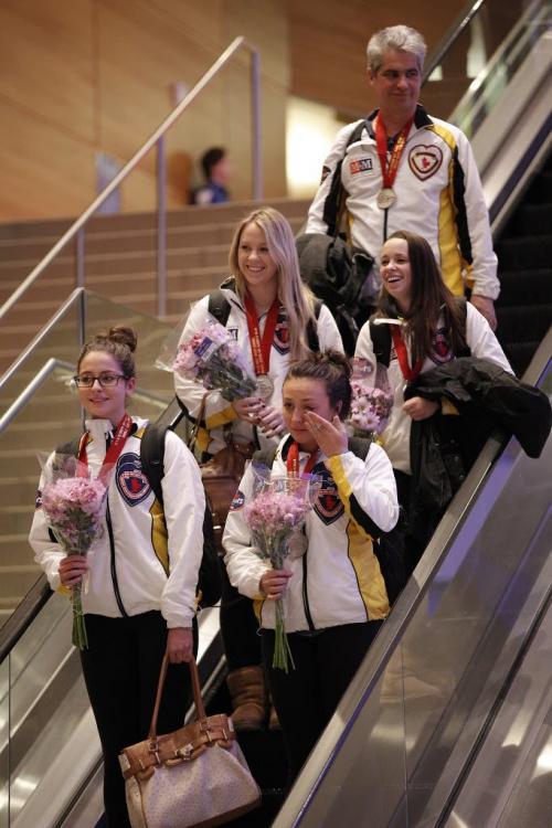 February 11, 2013 - 130211  -  Shannon Birchard and her junior curling silver medal team were welcomed home by family and friends Monday February 11, 2013.  John Woods / Winnipeg Free Press