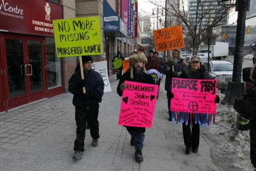 Protestors gathered at Portage Place Mall and then marched down Portage to three locations downtown to try to bring awareness to missing women. Feb 14, 2013  BORIS MINKEVICH / WINNIPEG FREE PRESS