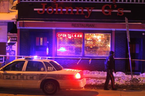 Shooting scene at the Johnny G's late night restaurant on Main Street.. Feb 15, 2013  BORIS MINKEVICH / WINNIPEG FREE PRESS