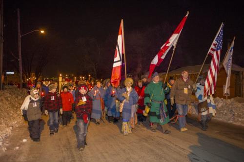 021513 Winnipeg-  The parade leading up to the the opening ceremony of the 44th edition of the Festival du Voyageur Friday night at Voyageur Park. DAVID LIPNOWSKI / WINNIPEG FREE PRESS