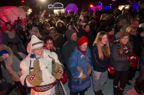 021513 Winnipeg-  The crowd as Voyageurs perform during the opening ceremony of the 44th edition of the Festival du Voyageur Friday night at Voyageur Park. DAVID LIPNOWSKI / WINNIPEG FREE PRESS