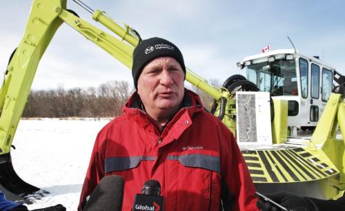 Steve Topping the Executive Director of Hydrologic Forecasting for Manitoba Infrastructure and Transportation talks about the current conditions of the ice on the Red River. The fleet of Amphibex icebreaking machines have started the annual ice-jam prevention program on the Red River north of Selkirk, MB.  130220 February 20, 2013 Mike Deal / Winnipeg Free Press