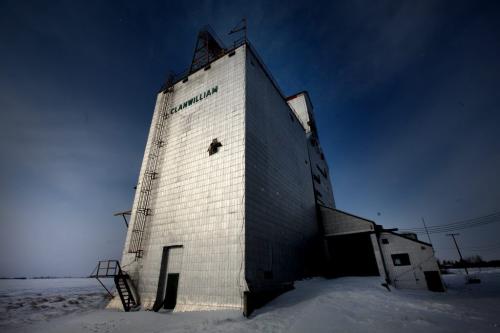 An old grain elevator stands sentilel alongside an abandoned railway line in Clanwilliam Mb Thursday afternoon. WEATHER STAND-UP? February 21, 2013 - (Phil Hossack / Winnipeg Free Press)