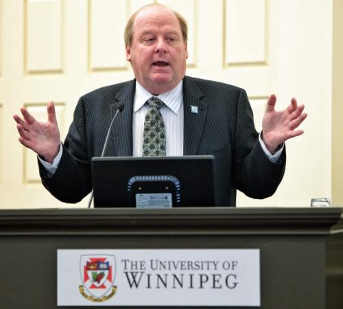 Bob Sandford talks about Manitoba's water issues during the Thinkers' Conference at the University of Winnipeg Saturday afternoon.  130223 February 23, 2013 Mike Deal / Winnipeg Free Press