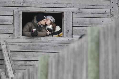 A young couple take a moment in the tower in Fort Gibraltar during the Festival du Voyageur, Saturday, February 23, 2013. (TREVOR HAGAN/WINNIPEG FREE PRESS)