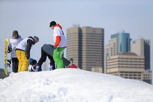 Competitors prepare in the Snow Jam Snowboarding Competition at The Forks, Sunday, February 24, 2013. (TREVOR HAGAN/WINNIPEG FREE PRESS)
