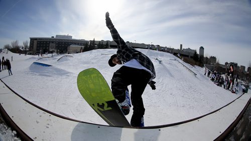 Steve Craveiro, 23, participates in the Snow Jam Snowboarding Competition at The Forks, Sunday, February 24, 2013. (TREVOR HAGAN/WINNIPEG FREE PRESS)