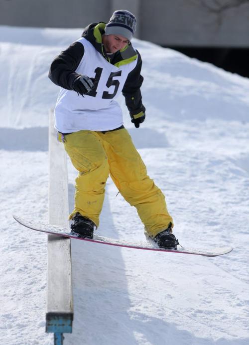 A competitor at the Snow Jam Snowboarding Competition at The Forks, Sunday, February 24, 2013. (TREVOR HAGAN/WINNIPEG FREE PRESS)