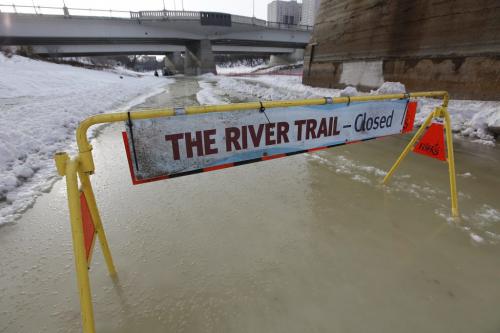 February 24, 2013 - 130224  - The River Trail on the Assiniboine River was closed due to flooding Sunday February 24, 2013.  John Woods / Winnipeg Free Press