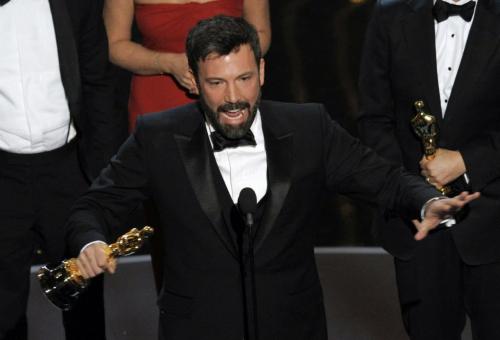 Director/producer Ben Affleck accepts the award for best picture for "Argo" during the Oscars at the Dolby Theatre on Sunday Feb. 24, 2013, in Los Angeles. (Photo by Chris Pizzello/Invision/AP)