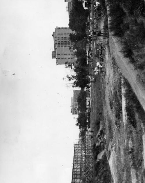 Excavation begins in September, 1925, for the Hudson's Bay Company's downtown store. On the skyline are the Free Press and Boyd Buildings. Winnipeg Free Press Archives