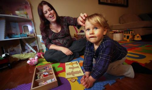 Amber Anderson plays with her two year old daughter Jocelyn. See Larry Kusch story about cracks in the Mb online CHild Care registery. Amber had to find care on Kijiji. February 26, 2013 - (Phil Hossack / Winnipeg Free Press)