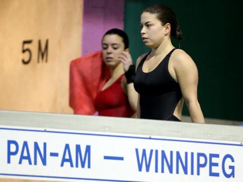 2012 London Olympic Bronze Medalists, Meaghan Benfeito and Roseline Filion, training at Pan Am Pool, Wednesday, February 27, 2013. (TREVOR HAGAN/WINNIPEG FREE PRESS)