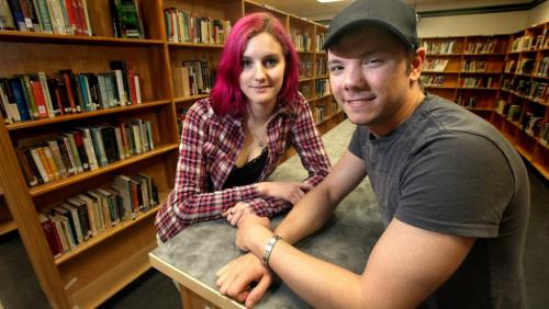 Luke Storkey and Katherine Kellner pose in the Library at Kelvin High School. See Oliver Sachgau story re: Gay Lesbian Clubs in Schools, Kelvin was the first one in the city to form four years ago according to these two students. February 27, 2013 - (Phil Hossack / Winnipeg Free Press)
