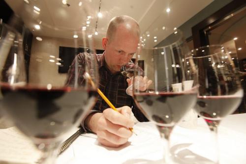 February 27, 2013 - 130227  -  Ben MacPhee-Sigurdson competes in the first annual Manitoba Wine Tasting Championships at The Winehouse Wednesday February 27, 2013.  John Woods / Winnipeg Free Press