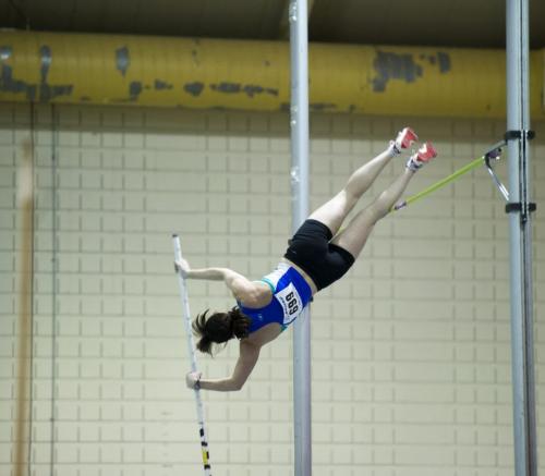 030213 Winnipeg-  Victoria Dressler competes at the Pole Vault during the 32nd Annual Boeing Indoor Classic Tracking and Field Meet at the Max Bell Centre at The University of Manitoba Saturday. DAVID LIPNOWSKI / WINNIPEG FREE PRESS