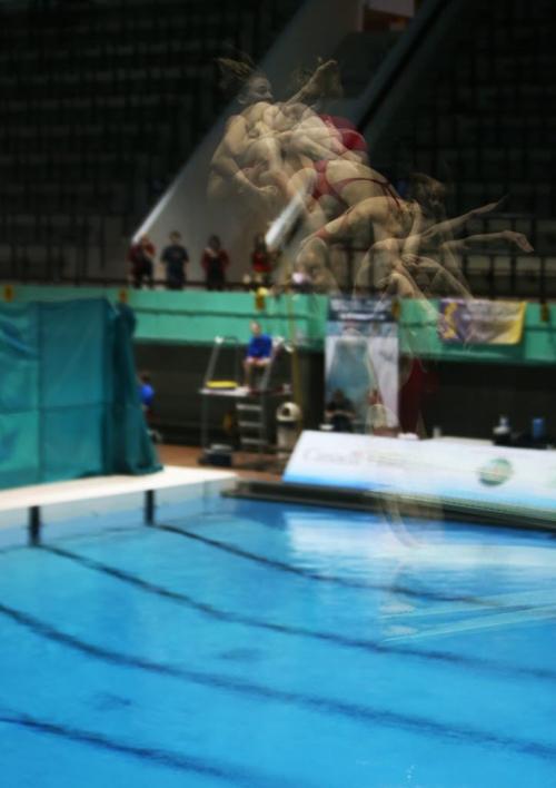 Courtney Hattie, from Victoria, BC, competes in the Womens Open 3M Diving Finals of the 2013 Winter Senior Nationals at Pan Am Pool, Sunday, March 3, 2013. (TREVOR HAGAN/WINNIPEG FREE PRESS) - multiple exposure
