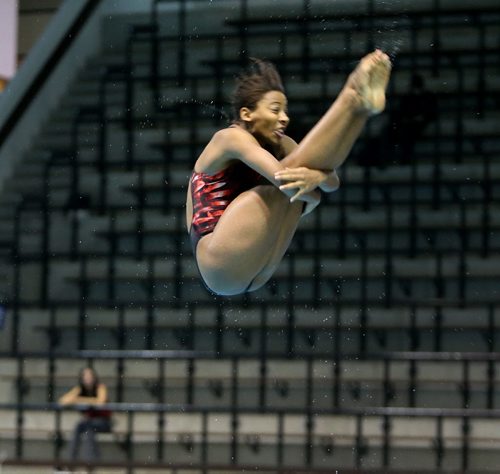 Jennifer Abel, from Laval, QC, competes in the Womens Open 3M Diving Finals of the 2013 Winter Senior Nationals at Pan Am Pool, Sunday, March 3, 2013. (TREVOR HAGAN/WINNIPEG FREE PRESS)