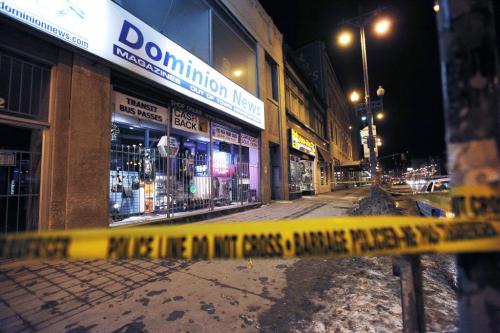 March 3, 2013 - 130303  -  Police investigate on the 200 block of Portage Ave Sunday, March 3, 2013. John Woods / Winnipeg Free Press