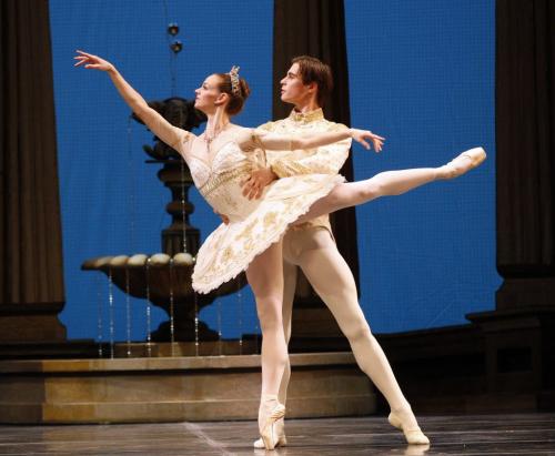 RWB Äì Royal  Winnipeg Ballet media call for Marius  Petipa choreographed with music by  Tchaikovsky's Sleeping Beauty , held at the Winnipeg Concert Hall ,running Mar 6 -10 , in pic from Act 3  principal dancer Jo-Ann Sundermeier as Princess Aurora and first soloist Oleksii Potomkin ( this is correct with k ,some RWB Nr says Olexsii) as the Prince Desire in a pas de deux KEN GIGLIOTTI / Mar. 5 2013 / WINNIPEG FREE PRESS