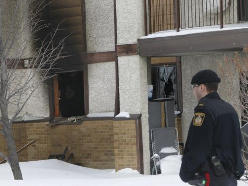 Winnipeg Police at the scene of a fire that was extinguished in a suite in the Linden Woods Village 173 Victor Lewis Dr. Tuesday afternoon. Geoff Kirbyson story.WAYNE GLOWACKI/ WINNIPEG FREE PRESS) WINNIPEG FREE PRESS  March 5 2013