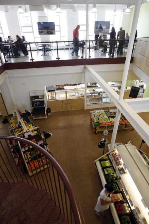 second floor resturaunt  and grocery story in lower level - Neechi Commons Community Business Complex  - prepare for   grand opening March 19 , the Commons food store is open for business  but the sheleve are fully stocked Äì Murray McNeill story -  KEN GIGLIOTTI / Mar. 6 2013 / WINNIPEG FREE PRESS