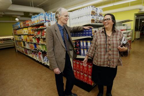 LtoR , GM Rus Rothney with Co op president Louise Champagne - Neechi Commons Community Business Complex  - prepare for   grand opening March 19 , the Commons food store is open for business  but the sheleve are fully stocked Äì Murray McNeill story -  KEN GIGLIOTTI / Mar. 6 2013 / WINNIPEG FREE PRESS