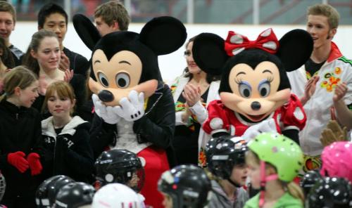 A selection of Disney Charachters made a surprise visit to the Dakota arena's figure skating school's workouts Wednesday afternoon. The surprise "Skate Mob" featured of course, Mickey and Minnie making a return visit to the city for "Disney On Ice" See release......