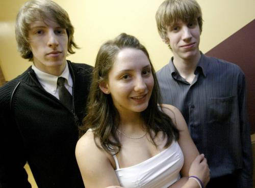 John Woods / Winnipeg Free Press / April 14/07- 070414  - (L to R) Ben Kingdon (Oak Park), Lauren Mortier (Glenlawn) and Kevin Oliver (Silver Heights) were winners at the Basketball Manitoba Awards which were presented at St. Paul's High Shool Saturday, April 14/07.