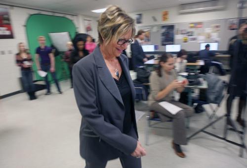 Education minister Nancy Allan today at College Sturgeon Heights Collegiate   Today she announced that the provincial government will hold extensive online survey to prevent bullying-See Nick Martin Story- March 07, 2013   (JOE BRYKSA / WINNIPEG FREE PRESS)