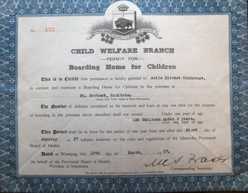 1927 Manitoba boarding home permit at the Villa Rosa, 784 WolseleySee Carol Sanders story- March 07, 2013   (JOE BRYKSA / WINNIPEG FREE PRESS)