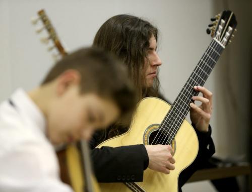James Graham, left, and Grant Miller wait to perform at the Aikins Memorial Trophy Competition at the Winnipeg Art Gallery, Saturday, March 9, 2013. (TREVOR HAGAN/WINNIPEG FREE PRESS) - for tuesday music page