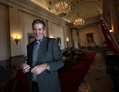 Brian Pallister shares a story from his ball playing days in a Mb Legislature  reception room Monday afternoon....See Randy Turner's profile. March 11, 2013 - (Phil Hossack / Winnipeg Free Press)