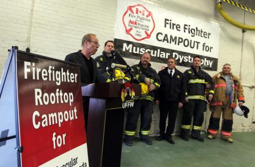Mayor Sam Katz addresses the media at the Fire Fighter CAMPOUT for Muscular Dystrophy at the Osborne Street Fire Hall #4. March 12, 2013  BORIS MINKEVICH / WINNIPEG FREE PRESS