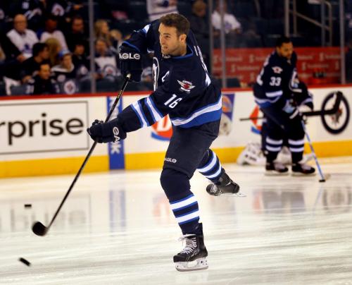 Andrew Ladd in pre-game warm up Tuesday.  March 12, 2013 - (Phil Hossack / Winnipeg Free Press)