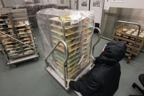 A rack of trays is wrapped up for transportation to one of the hospitals during a tour of the Regional Distribution Facility at the WRHA Nutrition and Food Services Centre at 345 De Baets Street in St. Boniface.  130312 - Tuesday, March 12, 2013 -  (MIKE DEAL / WINNIPEG FREE PRESS)