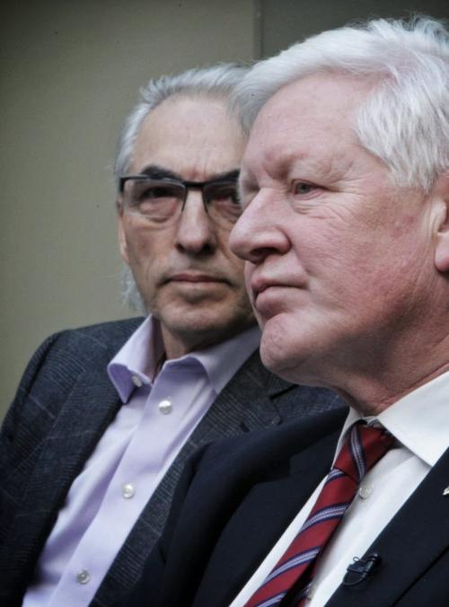 Liberal Leader Bob Rae and former National Chief Phil Fontaine participate in "Aboriginal People and Canada: The Way Forward," an open conversation held in the Richardson College Atrium at the University of Winnipeg.  130313 March 13, 2013 Mike Deal / Winnipeg Free Press