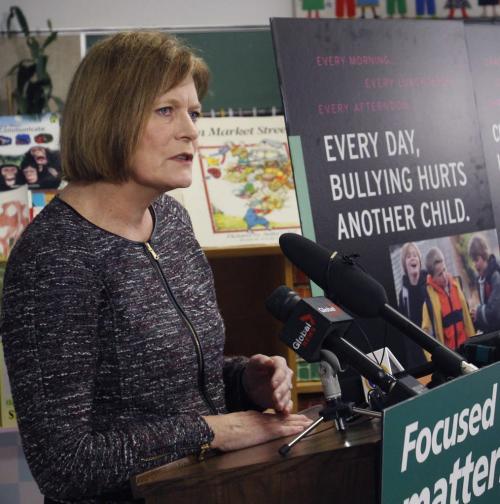 Dr. Mary Hall, Safe Schools Manitoba at announcement Thursday at Pinkham School the province is providing resources and supports to help parents deal with students being bullied in schools. see Larry Kusch story(WAYNE GLOWACKI/WINNIPEG FREE PRESS) Winnipeg Free Press March 14 2013