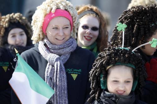 Members of the McConnell School of Dance waiting to walk in the St. Patricks Day Parade at The Forks, Saturday, March 16, 2013. (TREVOR HAGAN/WINNIPEG FREE PRESS)