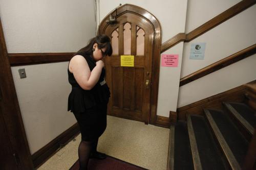March 16, 2013 - 130316  -  Accompanist Deena Grier waits her turn the backstage door to perform at the Winnipeg Music Festival Rose Bowl at Westminster United Church  Saturday, March 16, 2013. John Woods / Winnipeg Free Press
