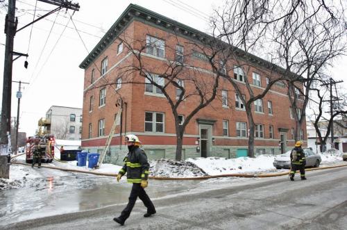 A fire in an apartment building in the 600 block of Westminster Avenue between Furby Street and Langside Street has displaced the residents of the building for most of the morning though no injuries were reported at the scene.  130317 March 17, 2013 Mike Deal / Winnipeg Free Press