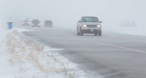 Brandon Sun Snow drifts across Highway 10, near the community of Forrest, Man., on Sunday afternoon. A snowfall watch was issued for areas north of the Trans-Canada Highway with winds picking up on Monday possibly creating blizzard-like conditions. (Bruce Bumstead/Brandon Sun)