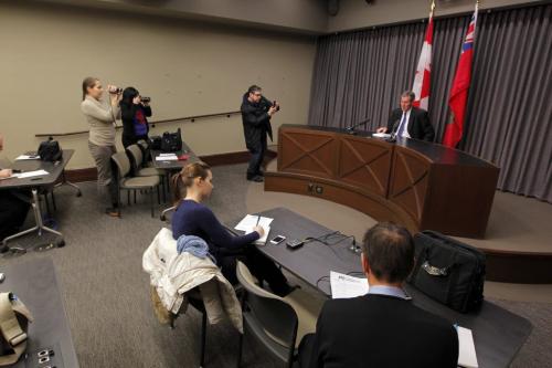 Brian Pallister makes a major policy announcement at the Legislature this morning. Various photos with various expressions. March 18, 2013  BORIS MINKEVICH / WINNIPEG FREE PRESS