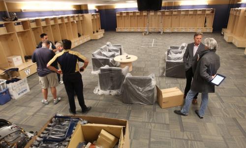 Bombers staff give the Winnipeg Free Press a tour of the new Winnipeg Blue Bombers players dressing room in Investors Group Field that is under construction- The new stadium will be home to the Winnipeg Blue Bombers for the 2013 season-See Paul Wiecek story- March 08, 2013   (JOE BRYKSA / WINNIPEG FREE PRESS)