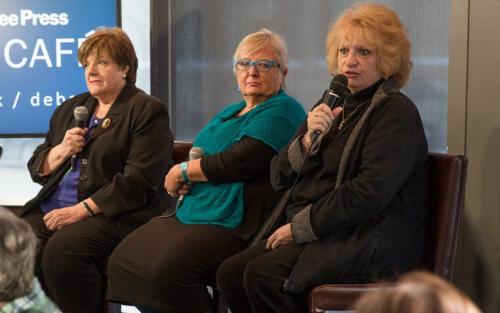Mothers who lost their daughters to violent crime discuss their advocacy for victims at the Winnipeg Free Press News Caf¾©. From left Priscilla de Villiers, Lesley Parrott and Wilma Derksen/ (Melissa Tait / Winnipeg Free Press)