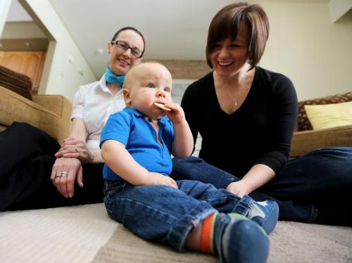 Baby sleep consultant and parenting coach, Nichola Mitchell, along with Felicia Wiltshire and her 9 month old, Mason, Sunday, March 24, 2013. (TREVOR HAGAN/WINNIPEG FREE PRESS)