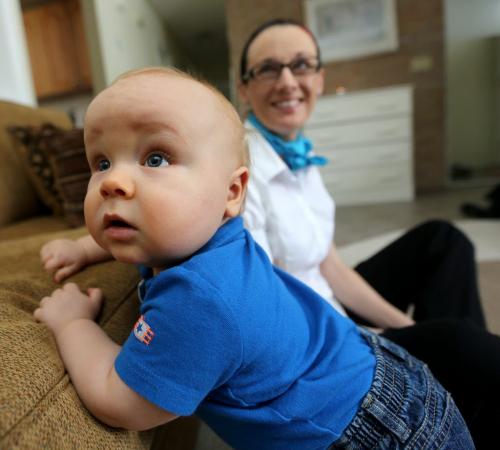 Baby sleep consultant and parenting coach, Nichola Mitchell, right, along with Mason Wiltshire, 9 month old, Sunday, March 24, 2013. (TREVOR HAGAN/WINNIPEG FREE PRESS)